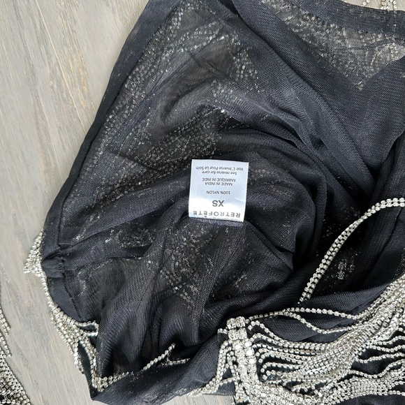 RETROFETE Jacqueline Black Crystal Embellished Mini Dress Long Sleeve Rhinestone - Picture 8 of 15